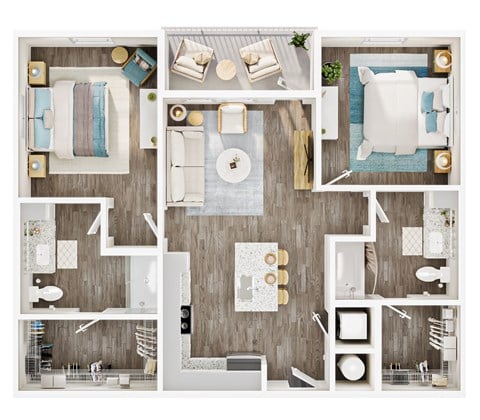 Floor plan for 2 beds, 2 baths, 1078 sqft
